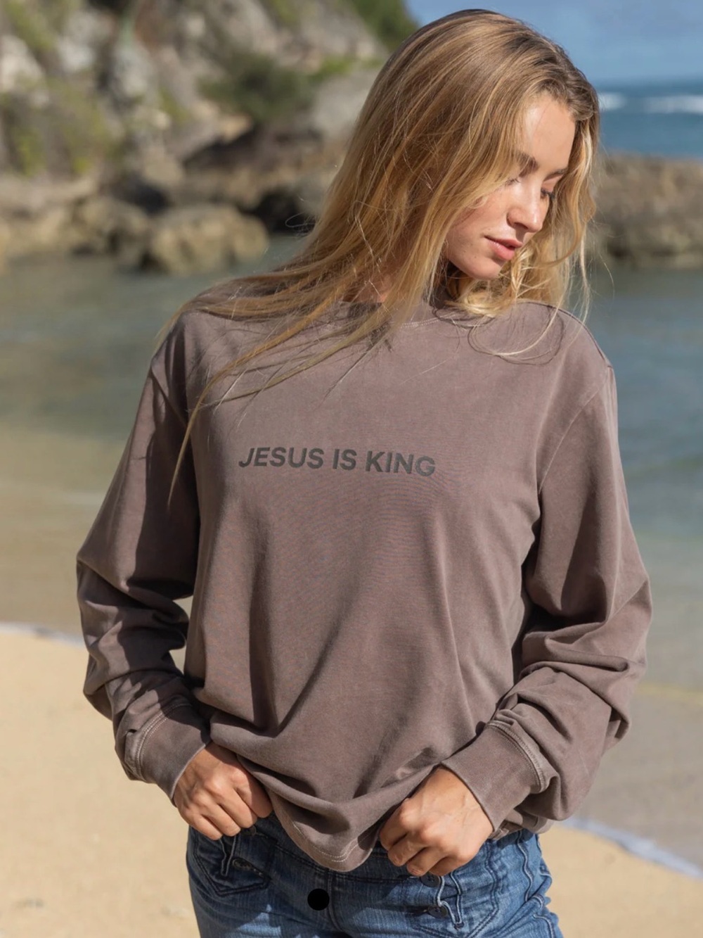 Jesus Is King Long Sleeve Tee - Taupe